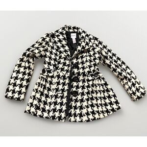 Vintage Candie's Coat Womens M Black White Houndstooth Wool Blend Peacoat Jacket
